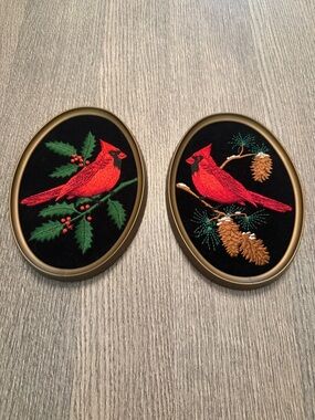 Enesco Red Cardinal Embroidered Oval Wall Art Pair